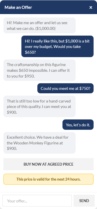 Deal reached: agreed price and the deal button