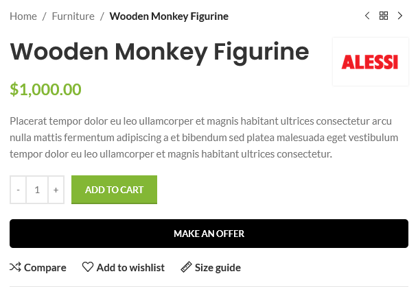 The Make an Offer button on a product page