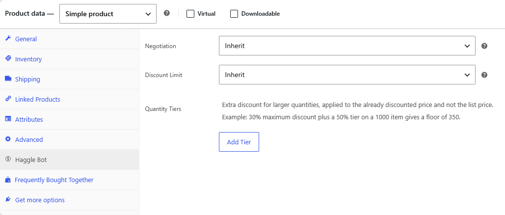 Product metabox: negotiation, discount limit and value