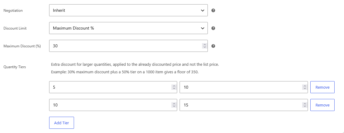 Quantity tiers on the product metabox