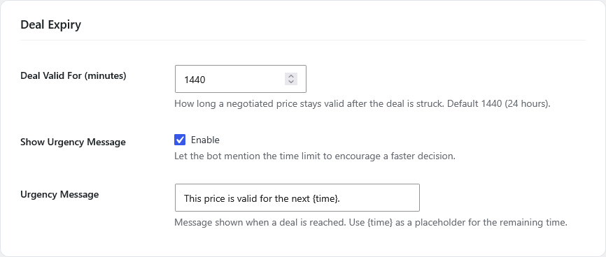 Settings: Deal Expiry tab