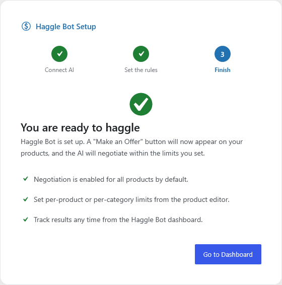 Setup wizard step 3: finish screen